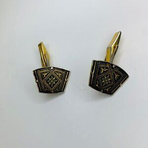 Vintage Unisex amascene Cufflinks Geometric Mod Diamond & Triangle Shapes Spain